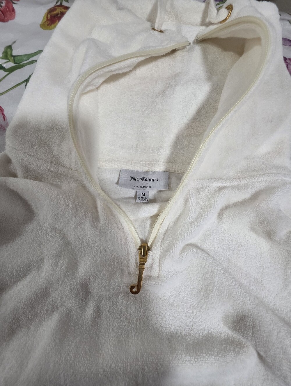 Juicy Couture White Zip-Up Hoodie Sweater - Medium